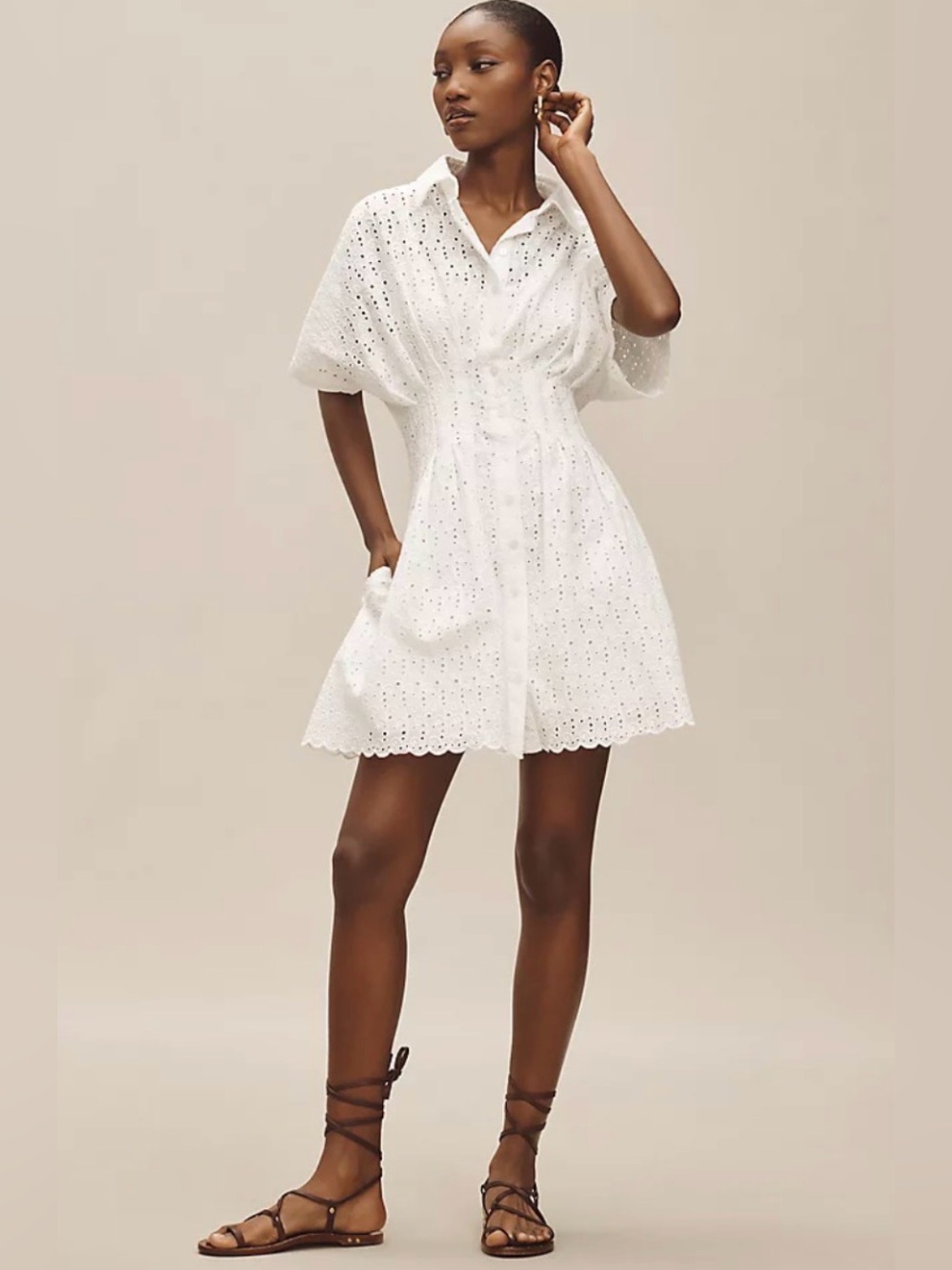 Anthropologie White Eyelet Shirt Mini Dress